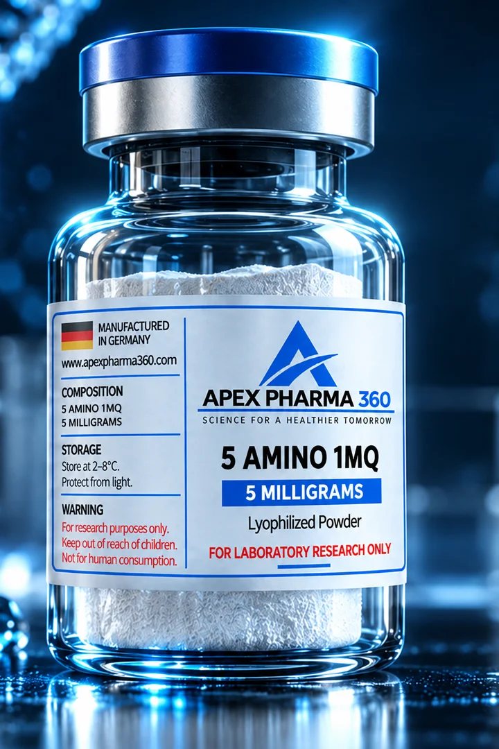 Apex Pharma 360® educational vial visualization labeled 5 Amino 1MQ